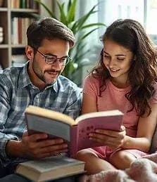 Child reading with parent