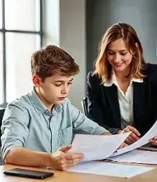Student and educator reviewing assessment results