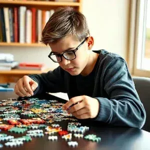 Teen engaged in solving puzzles